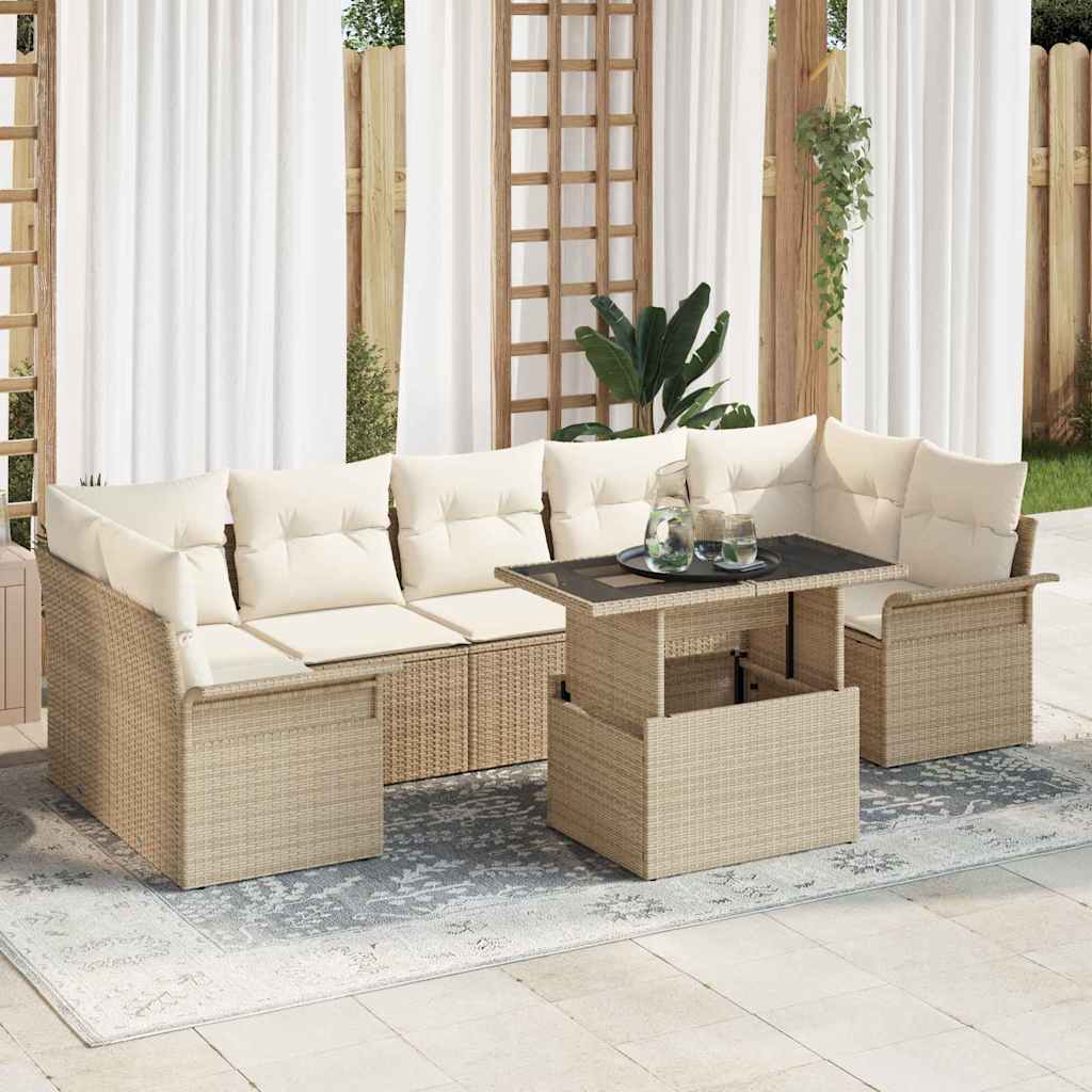 8-Teiliges Garten-Sofa-Set Mit Kissen Poly Rattan