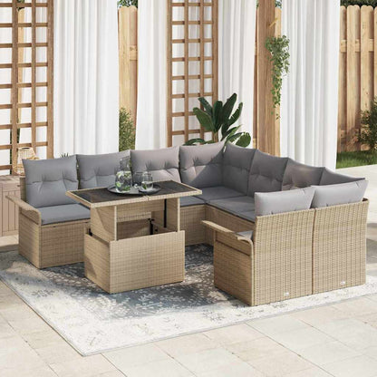 9-Teiliges Garten Sofa Set Mit Kissen Poly Rattan