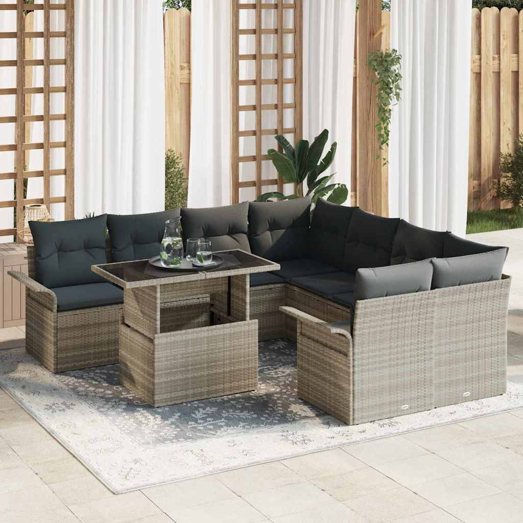 9-Teiliges Garten Sofa Set Mit Kissen Poly Rattan