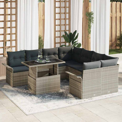 9-Teiliges Garten Sofa Set Mit Kissen Poly Rattan