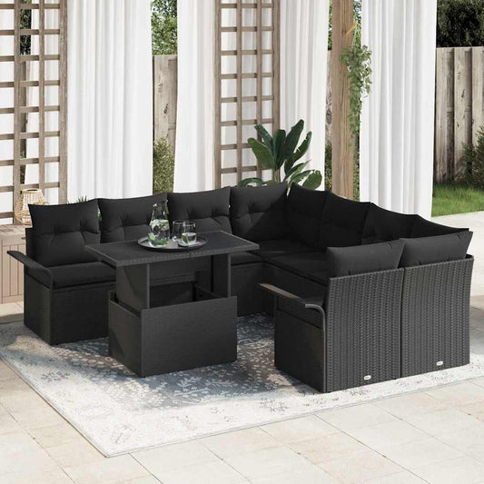 9-Teiliges Garten Sofa Set Mit Kissen Poly Rattan