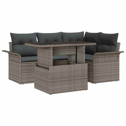 5-Teilige Garten Sofaset Mit Kissen Poly-Rattan