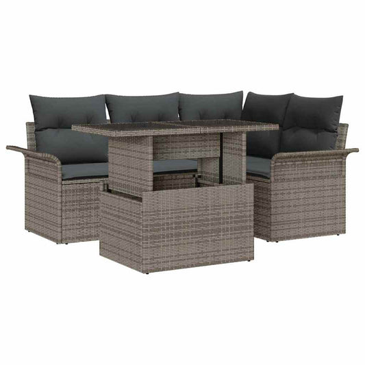 5-Teilige Garten Sofaset Mit Kissen Poly-Rattan