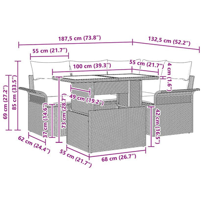 5-Teilige Garten Sofaset Mit Kissen Poly-Rattan