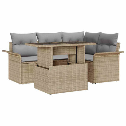 5-Teilige Garten Sofaset Mit Kissen Poly-Rattan