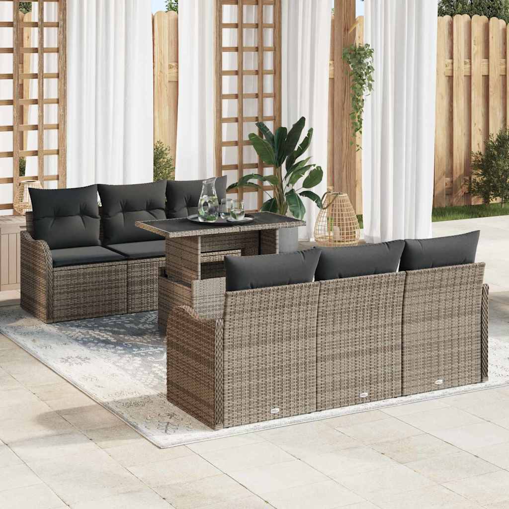 7-Teiliges Garten Sofa Set Mit Kissen Poly Rattan