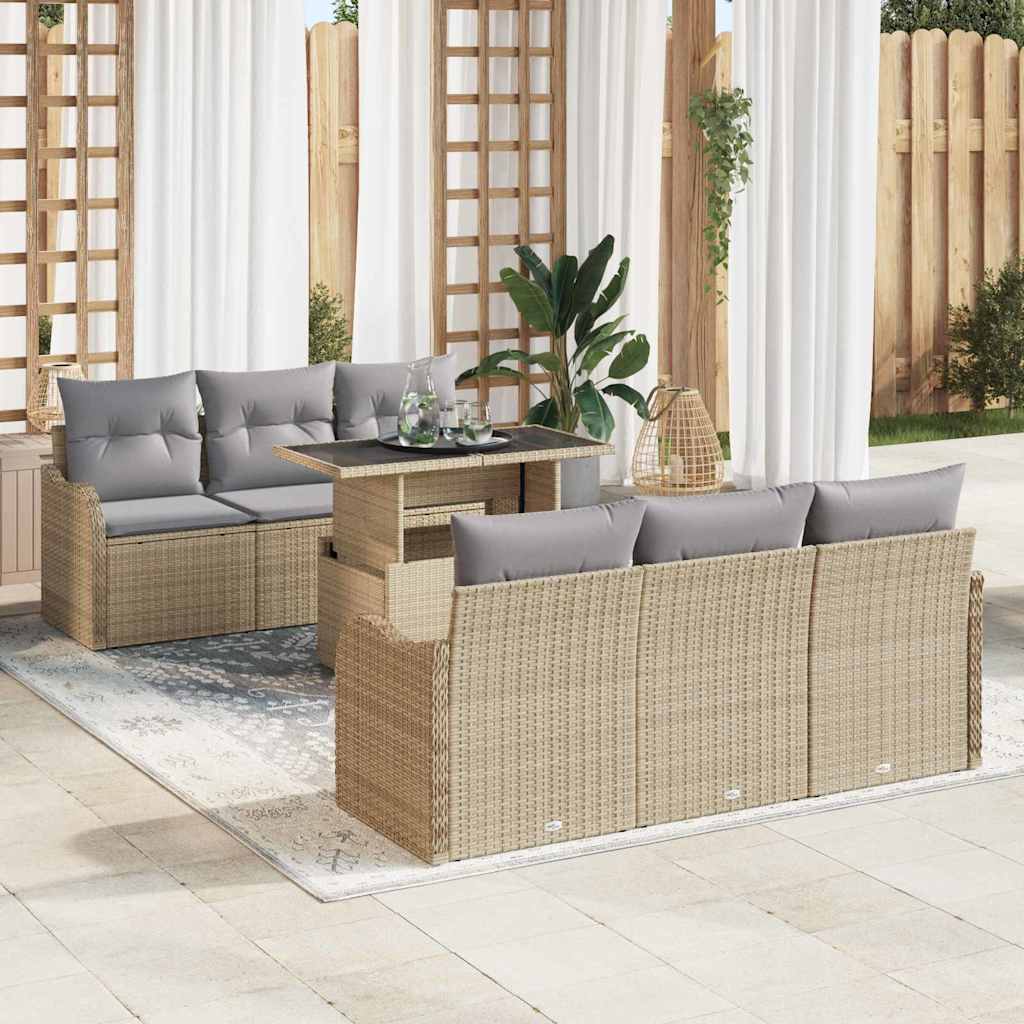 7-Teiliges Garten Sofa Set Mit Kissen Poly Rattan