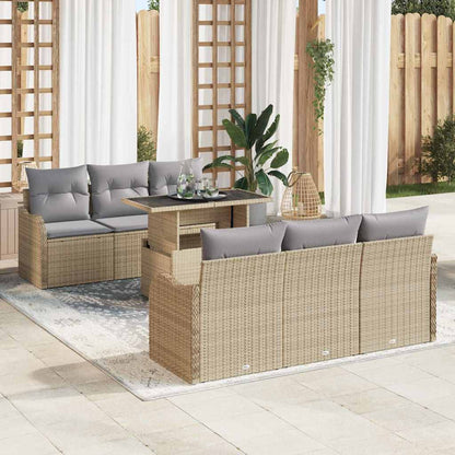 7-Teiliges Garten Sofa Set Mit Kissen Poly Rattan