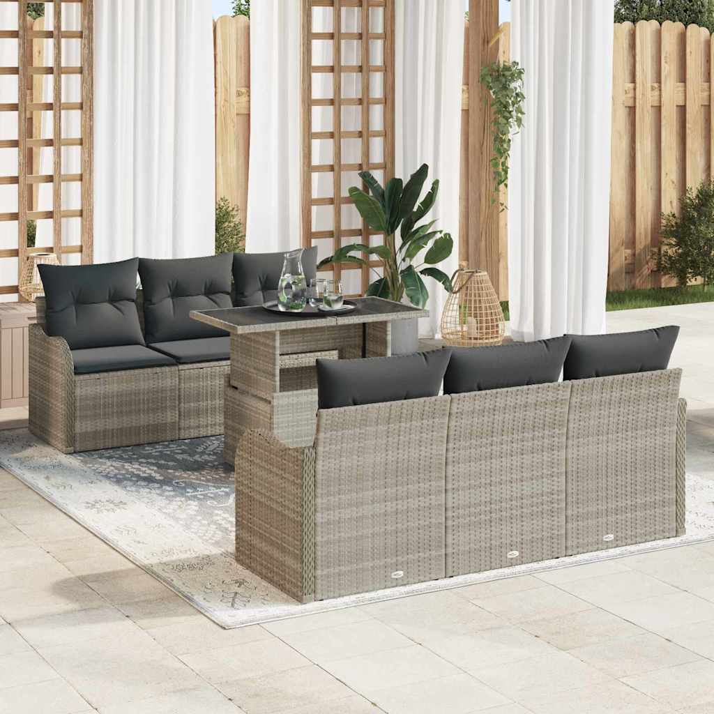 7-Teiliges Garten Sofa Set Mit Kissen Poly Rattan