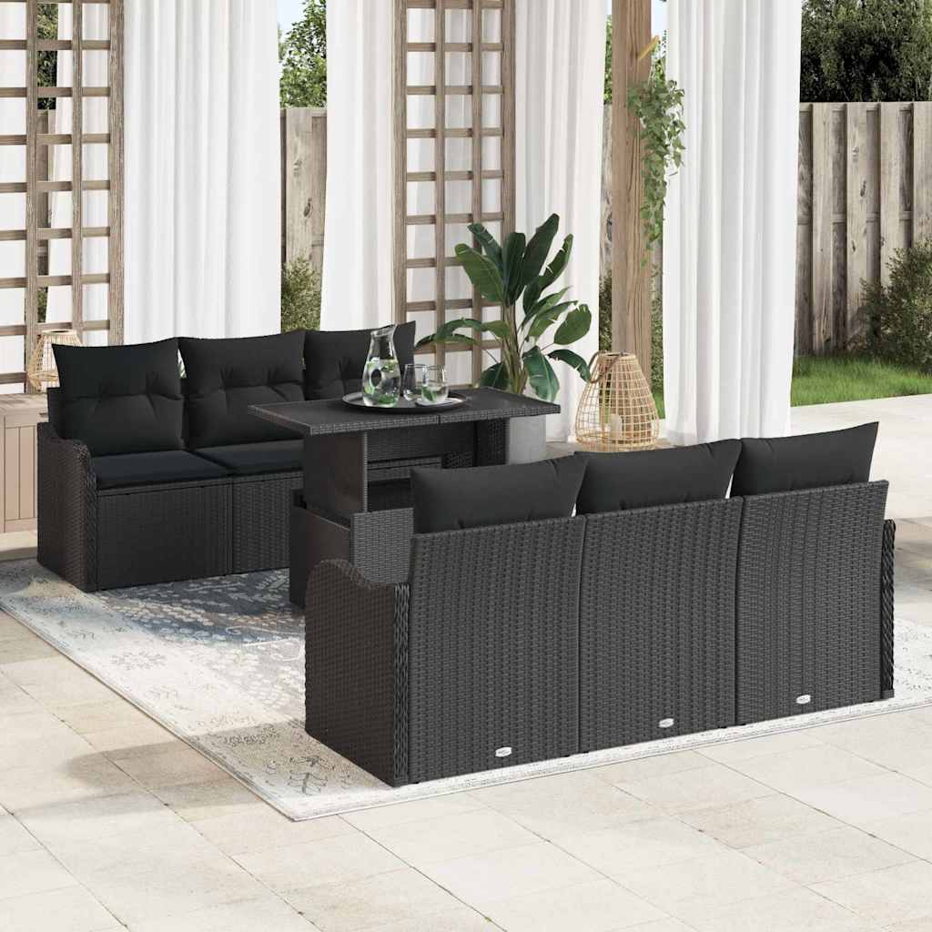 7-Teiliges Garten Sofa Set Mit Kissen Poly Rattan