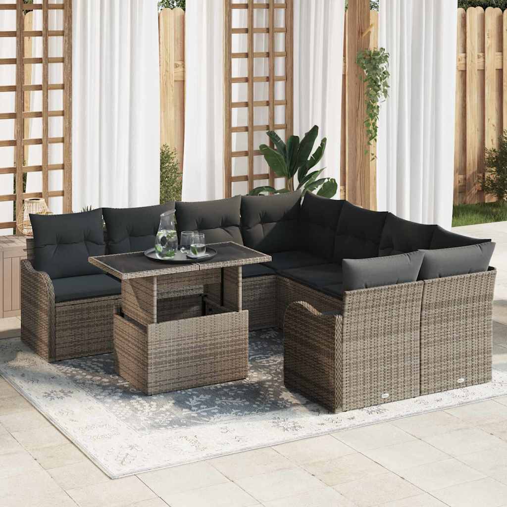 9-Teiliges Garten-Sofa-Set Mit Kissen Poly-Rattan
