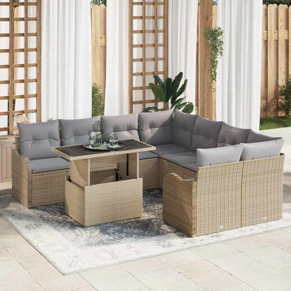 9-Teiliges Garten-Sofa-Set Mit Kissen Poly-Rattan