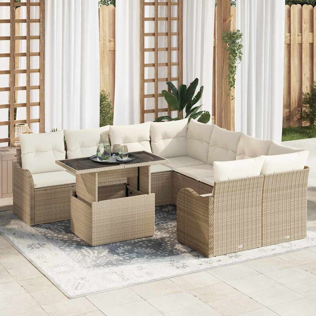 9-Teiliges Garten-Sofa-Set Mit Kissen Poly-Rattan