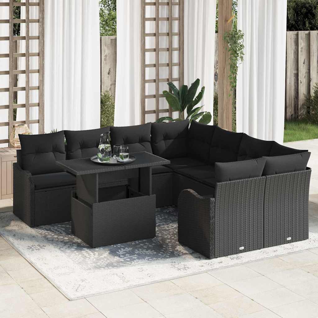 9-Teiliges Garten-Sofa-Set Mit Kissen Poly-Rattan