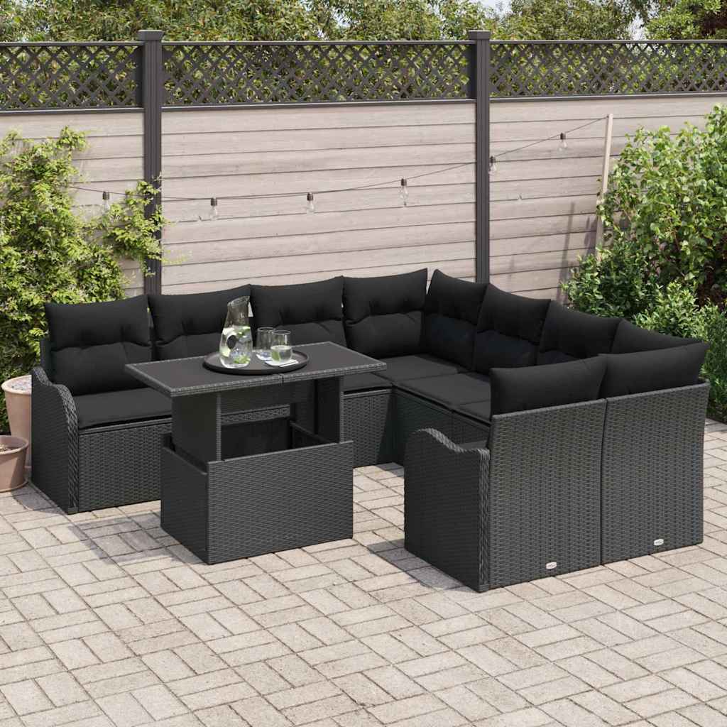 9-Teiliges Garten-Sofa-Set Mit Kissen Poly-Rattan