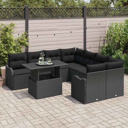 9-Teiliges Garten-Sofa-Set Mit Kissen Poly-Rattan