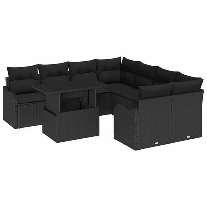 9-Teiliges Garten-Sofa-Set Mit Kissen Poly-Rattan