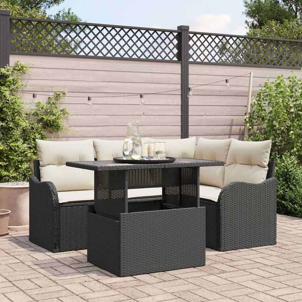 5-Teiliges Garten-Sofa-Set Mit Kissen Poly-Rattan