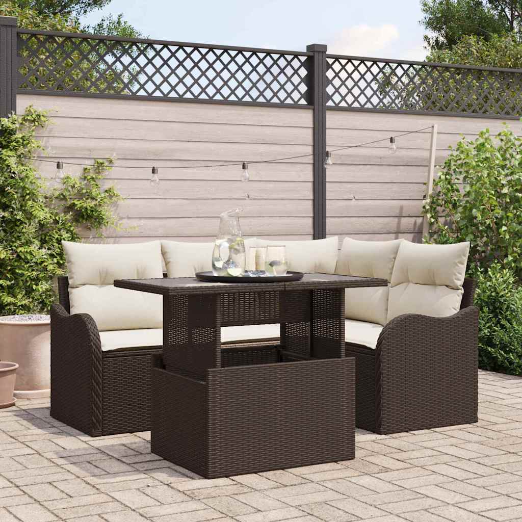 5-Teiliges Garten-Sofa-Set Mit Kissen Poly-Rattan