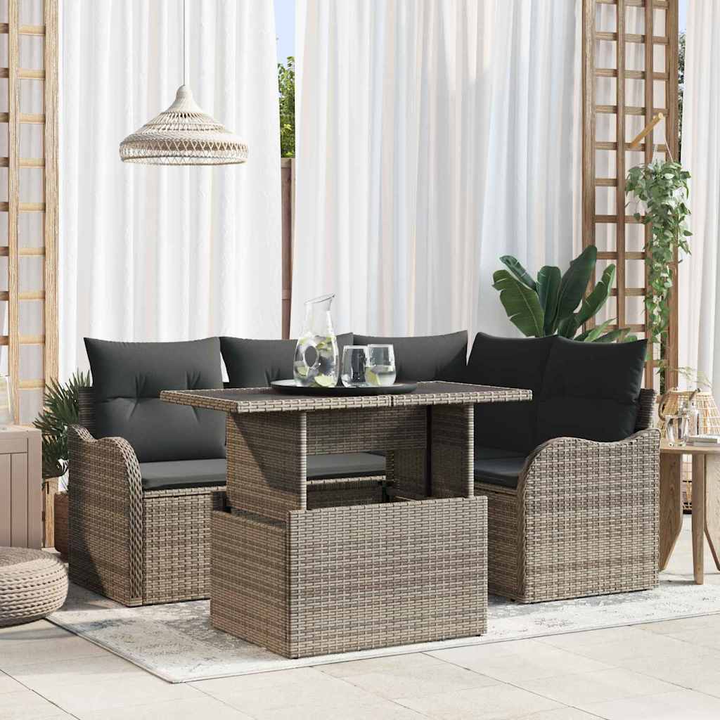 5-Teiliges Garten-Sofa-Set Mit Kissen Poly-Rattan