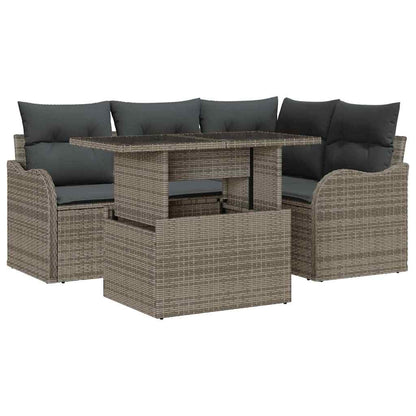 5-Teiliges Garten-Sofa-Set Mit Kissen Poly-Rattan
