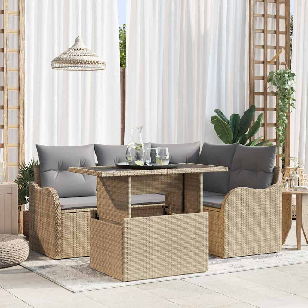 5-Teiliges Garten-Sofa-Set Mit Kissen Poly-Rattan