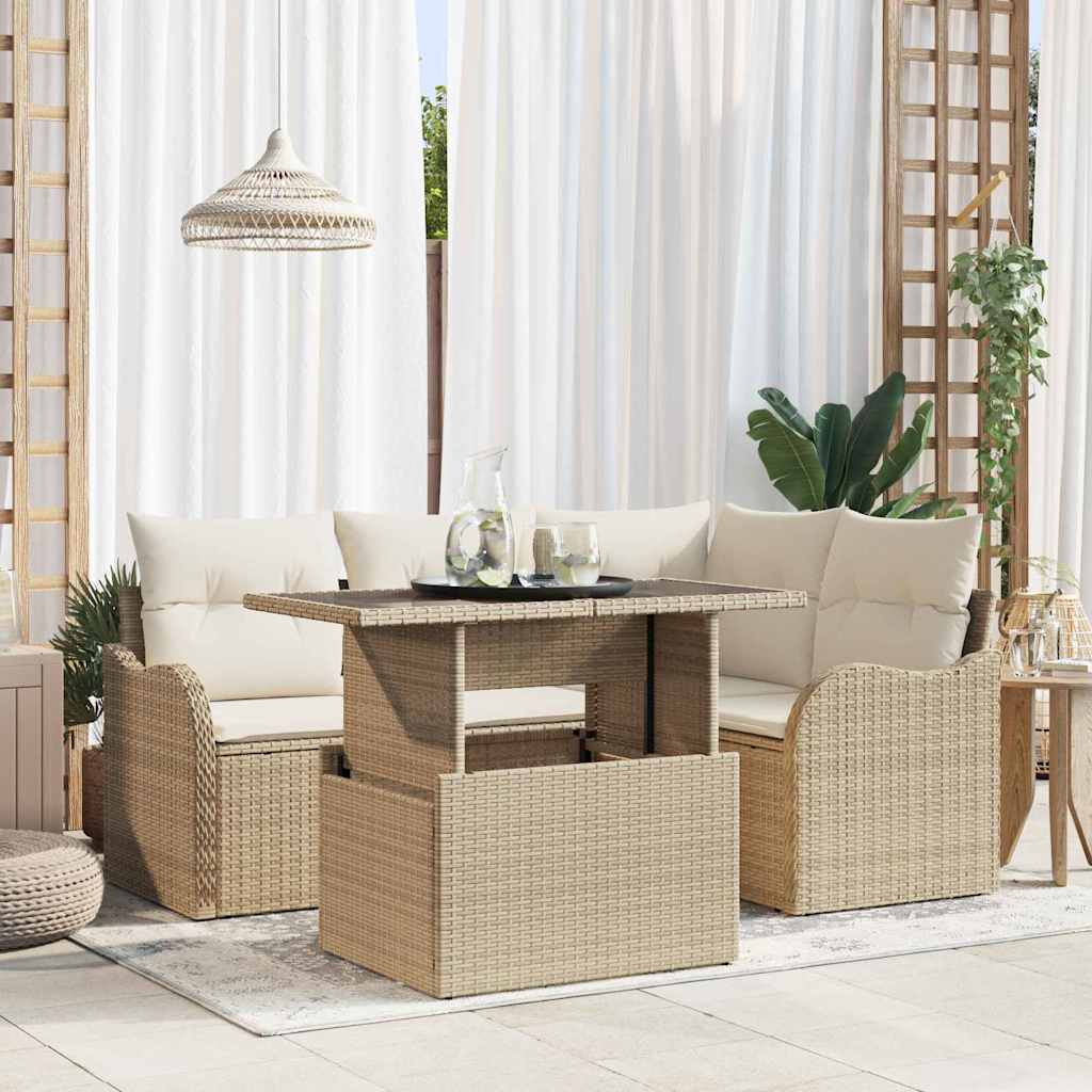 5-Teiliges Garten-Sofa-Set Mit Kissen Poly-Rattan
