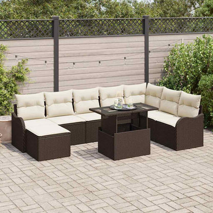 9-Teilige Garten Sofagarnitur Mit Kissen Beige Poly Rattan