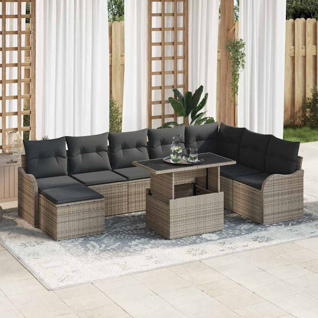 9-Teilige Garten Sofagarnitur Mit Kissen Beige Poly Rattan