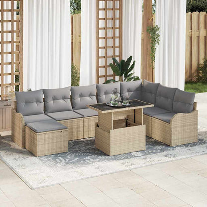 9-Teilige Garten Sofagarnitur Mit Kissen Beige Poly Rattan