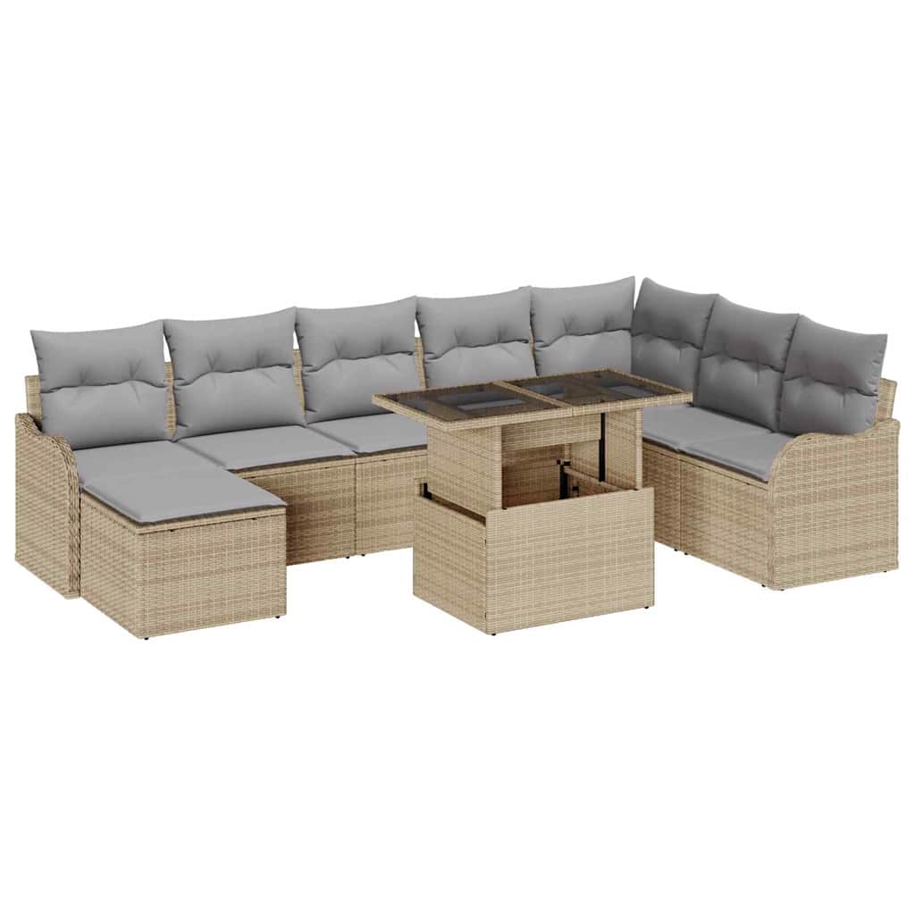 9-Teilige Garten Sofagarnitur Mit Kissen Beige Poly Rattan