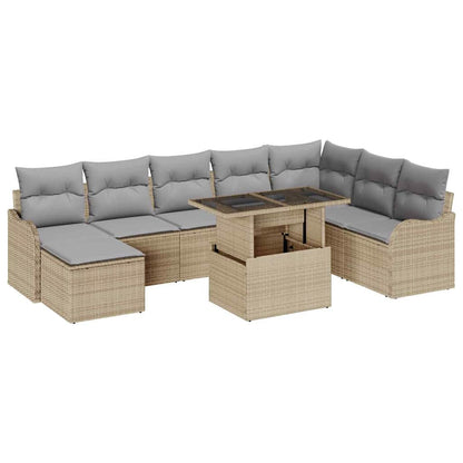 9-Teilige Garten Sofagarnitur Mit Kissen Beige Poly Rattan