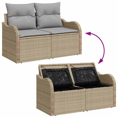 9-Teilige Garten Sofagarnitur Mit Kissen Beige Poly Rattan
