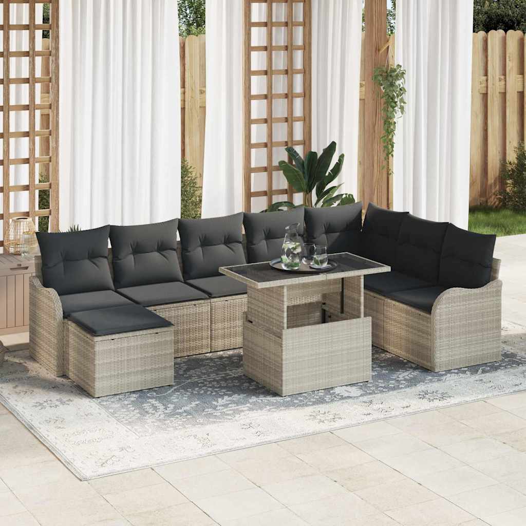 9-Teilige Garten Sofagarnitur Mit Kissen Beige Poly Rattan