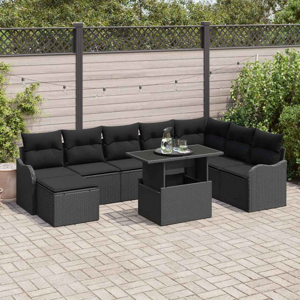 9-Teilige Garten Sofagarnitur Mit Kissen Beige Poly Rattan