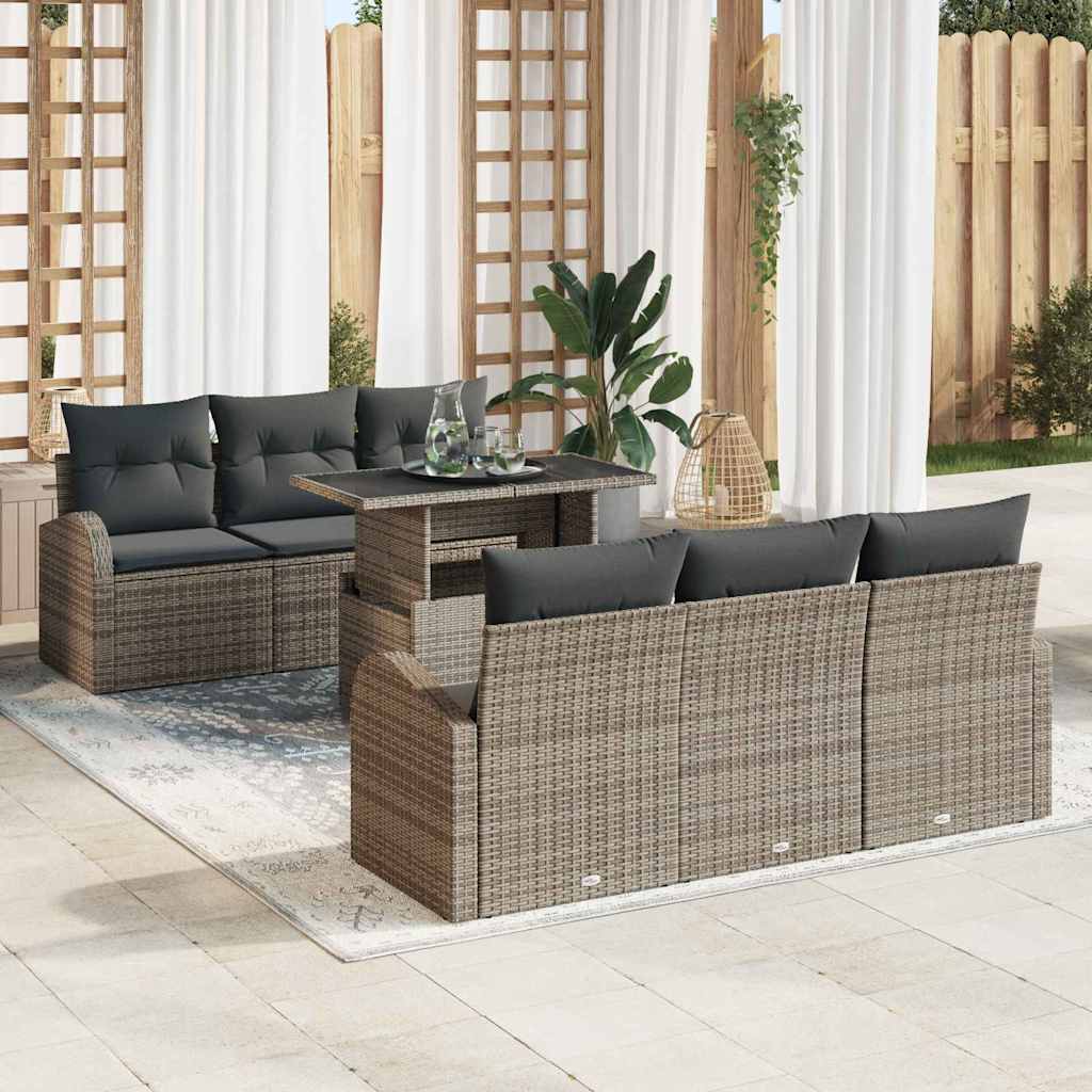 7-Teiliges Garten Sofa Set Mit Kissen Poly Rattan
