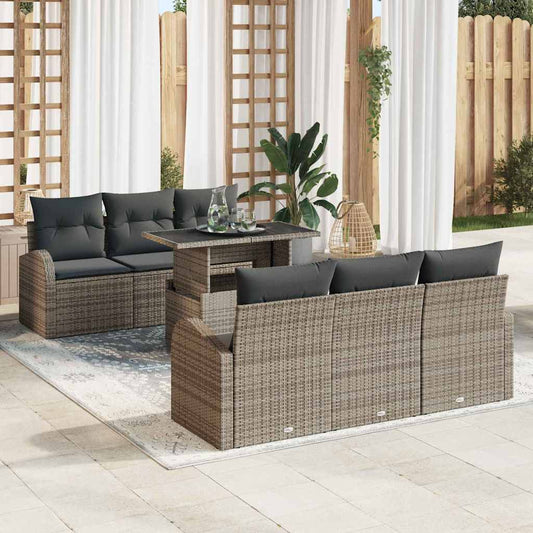 7-Teiliges Garten Sofa Set Mit Kissen Poly Rattan