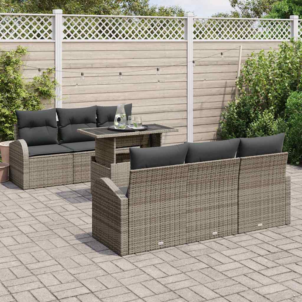 7-Teiliges Garten Sofa Set Mit Kissen Poly Rattan