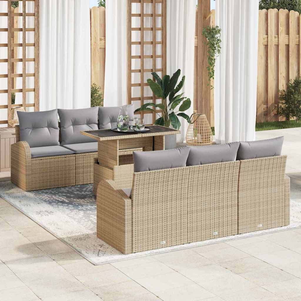 7-Teiliges Garten Sofa Set Mit Kissen Poly Rattan
