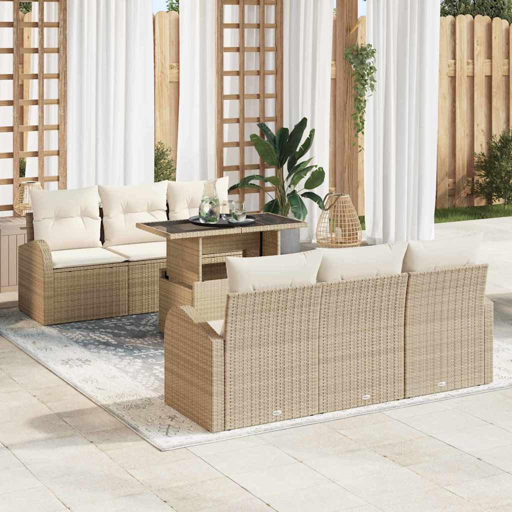 7-Teiliges Garten Sofa Set Mit Kissen Poly Rattan