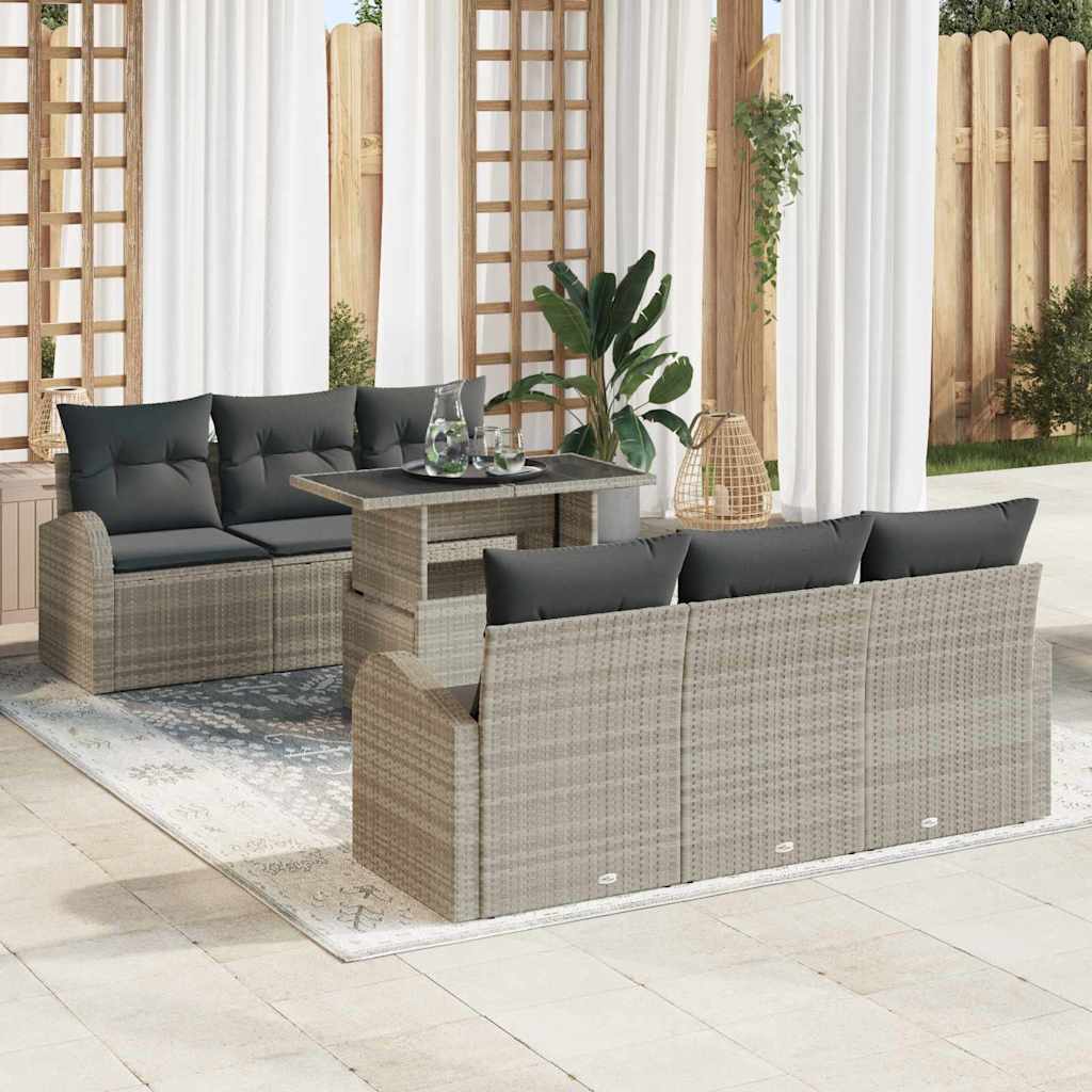 7-Teiliges Garten Sofa Set Mit Kissen Poly Rattan