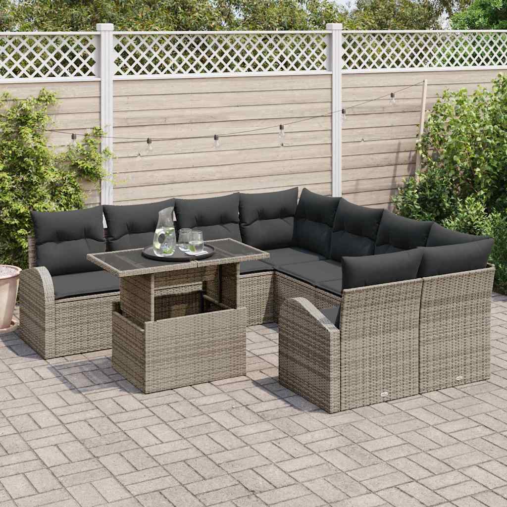 9-Teiliges Garten Sofa Set Mit Kissen Poly Rattan