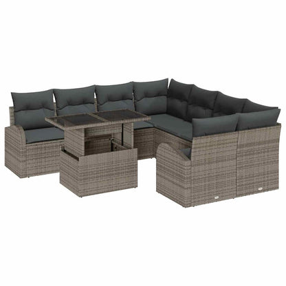 9-Teiliges Garten Sofa Set Mit Kissen Poly Rattan