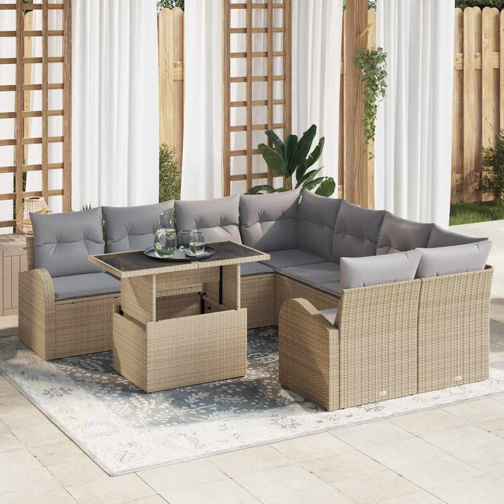 9-Teiliges Garten Sofa Set Mit Kissen Poly Rattan