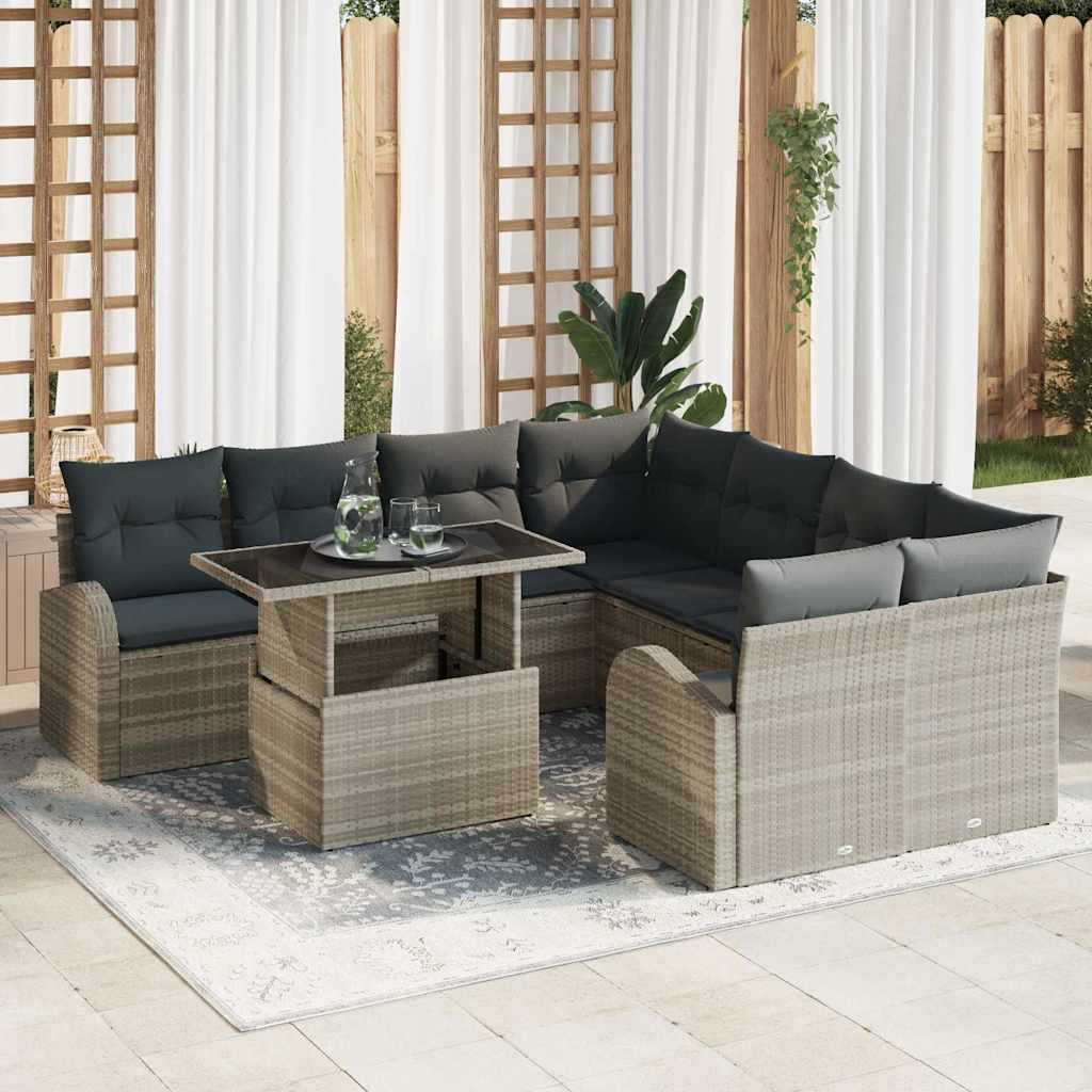 9-Teiliges Garten Sofa Set Mit Kissen Poly Rattan