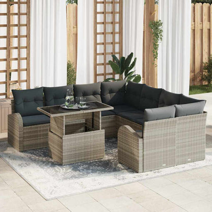 9-Teiliges Garten Sofa Set Mit Kissen Poly Rattan