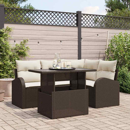 5-Teilige Garten Sofa Set Mit Kissen Poly Rattan