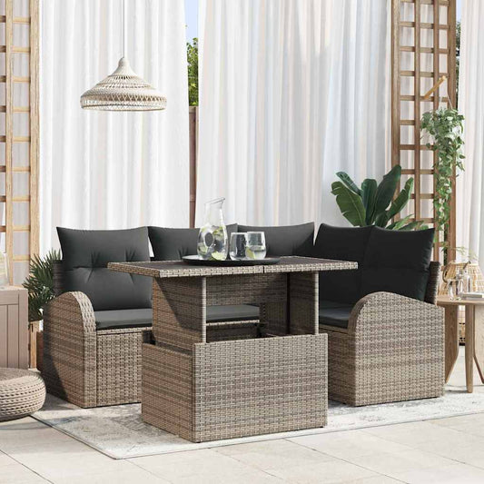 5-Teilige Garten Sofa Set Mit Kissen Poly Rattan