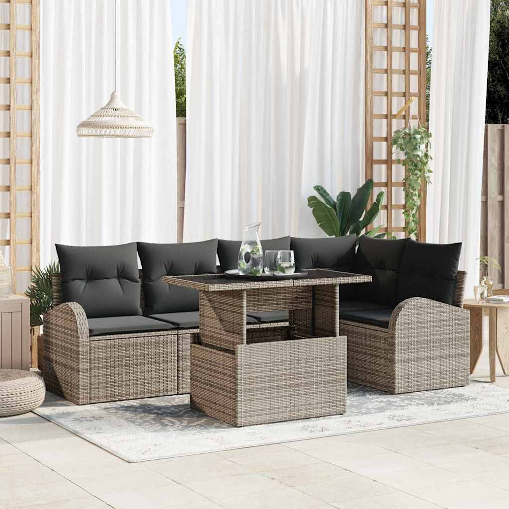 6-Teiliges Gartensofa Set Mit Kissen Poly Rattan