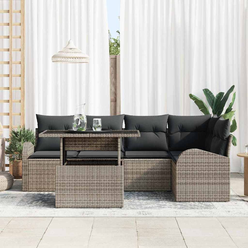6-Teiliges Gartensofa Set Mit Kissen Poly Rattan